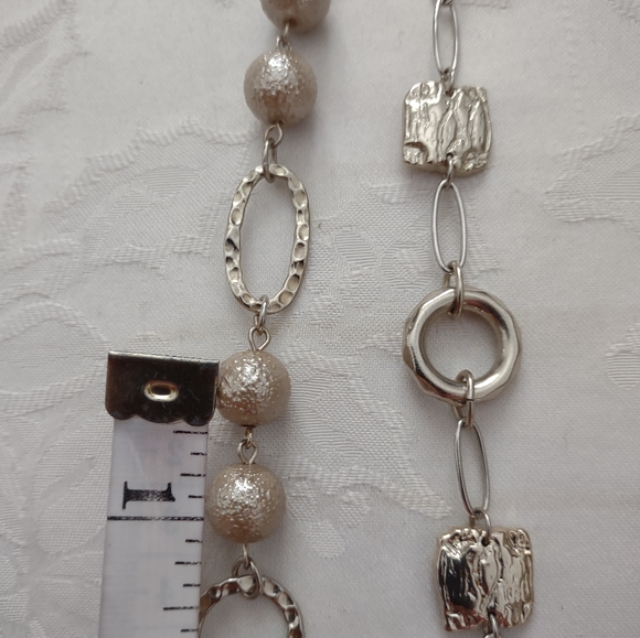 Chico's multi strand chain link two layers silver tone hammered necklace - Picture 5 of 12